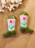 Lampwork cowboy boot - green with flower