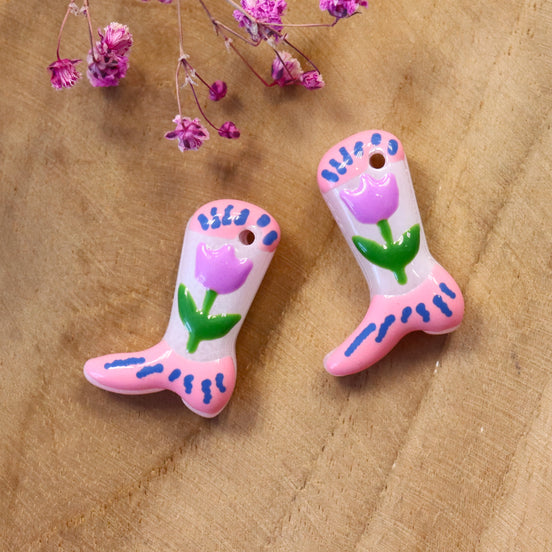 Lampwork cowboylaars - roze met tulpjes