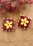 Lampwork enamel bead with flower - burgundy