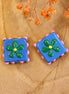 Lampwork enamel kraal met bloem - blauw
