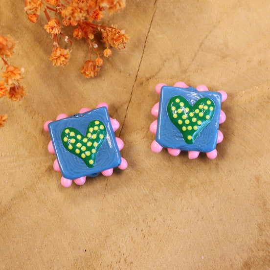 Lampwork enamel kraal met hart - blauw