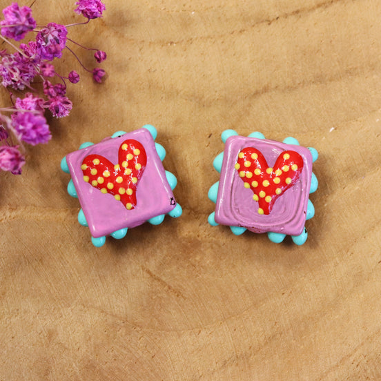 Lampwork enamel kraal met hart - paars