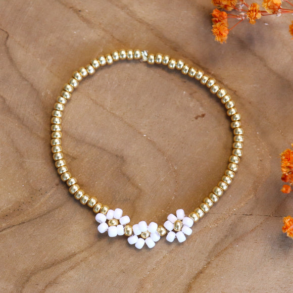Armband met bloemen - wit goud