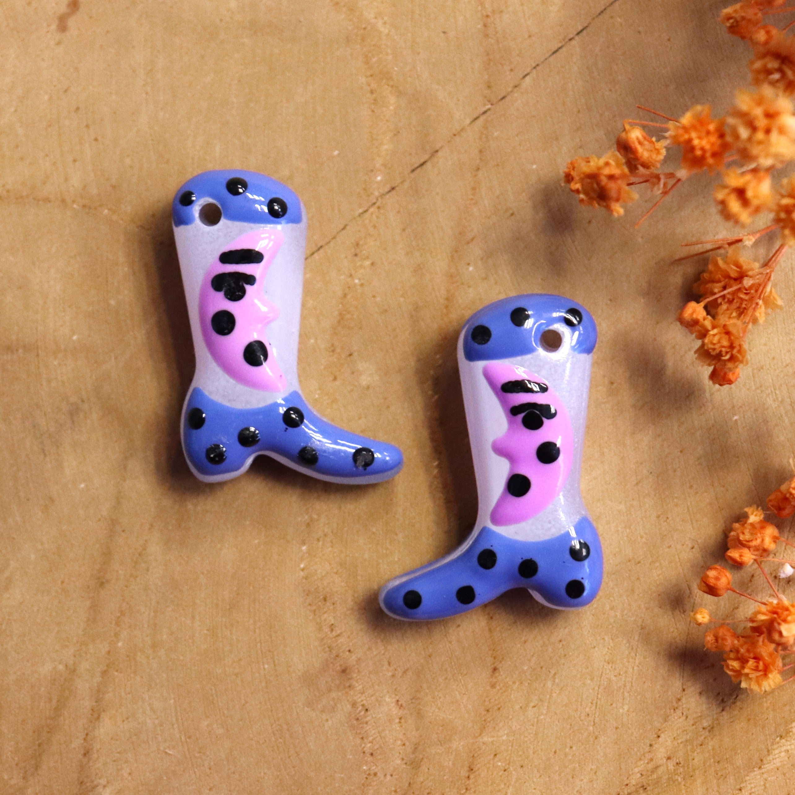 Lampwork cowboylaars - blauw met maan