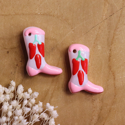 Lampwork cowboy boot - pink with peppers