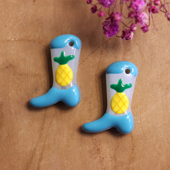 Lampwork cowboylaars - blauw met ananas