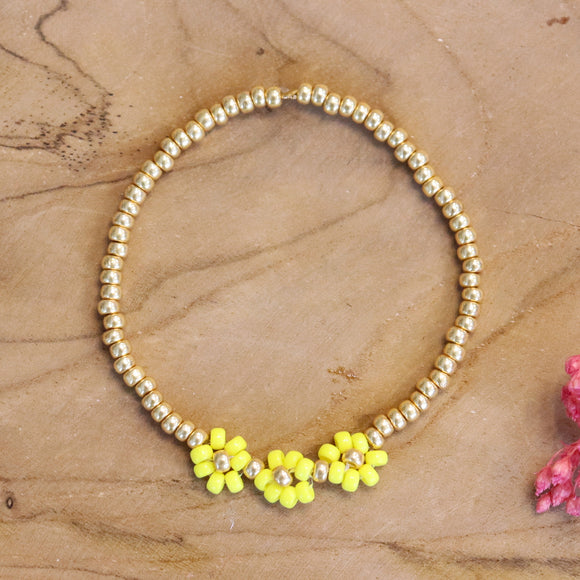 Armband met bloemen - geel goud