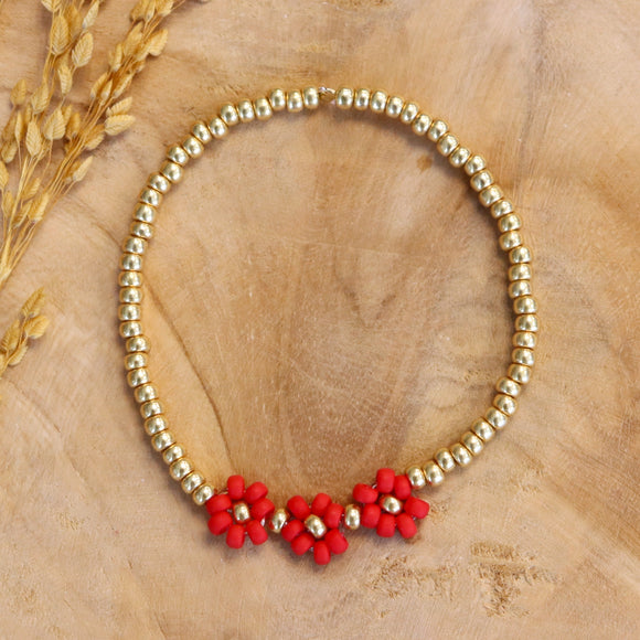 Armband met bloemen - rood goud