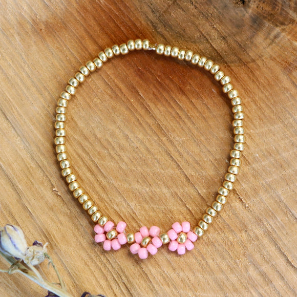 Armband met bloemen - roze goud
