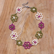 Perlenkette mit Blumen - Silber