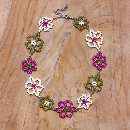 Perlenkette mit Blumen - Silber