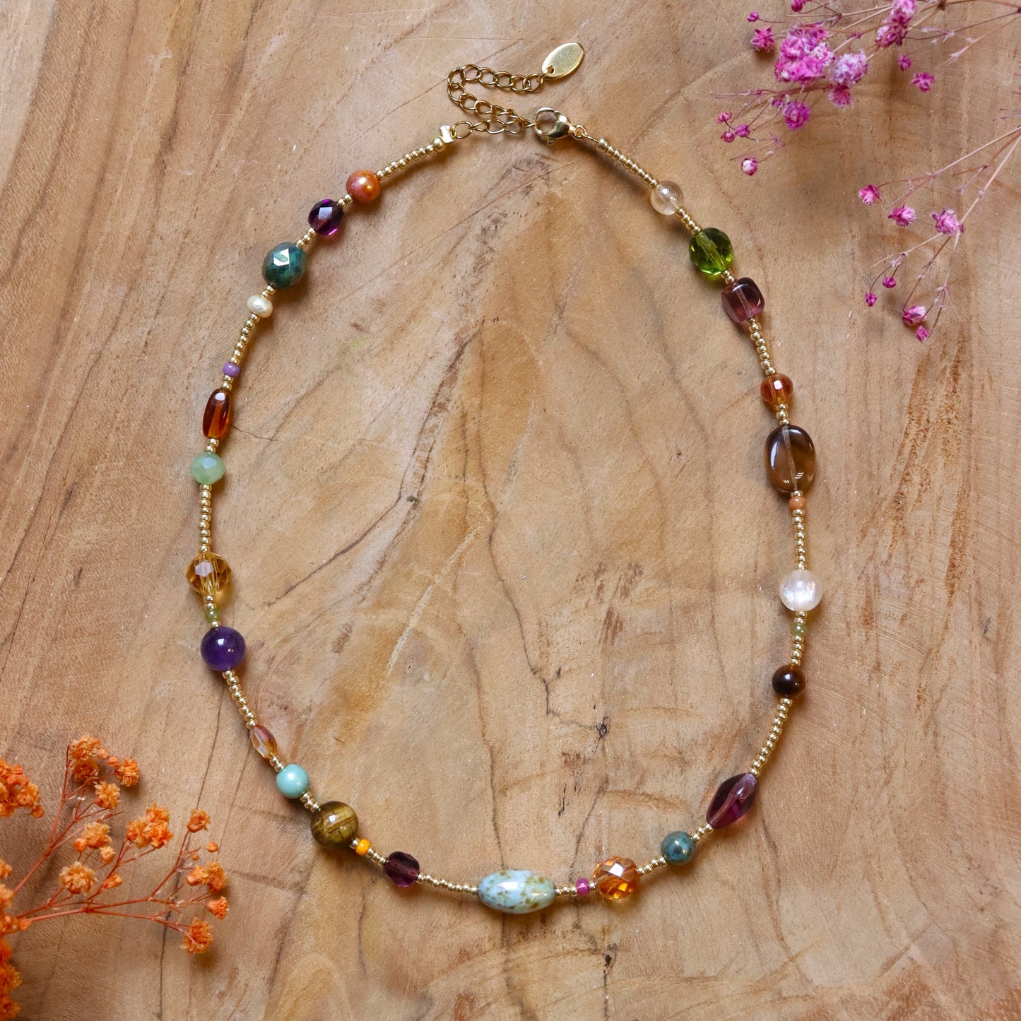 Perlenkette mit Glasperlen - gold