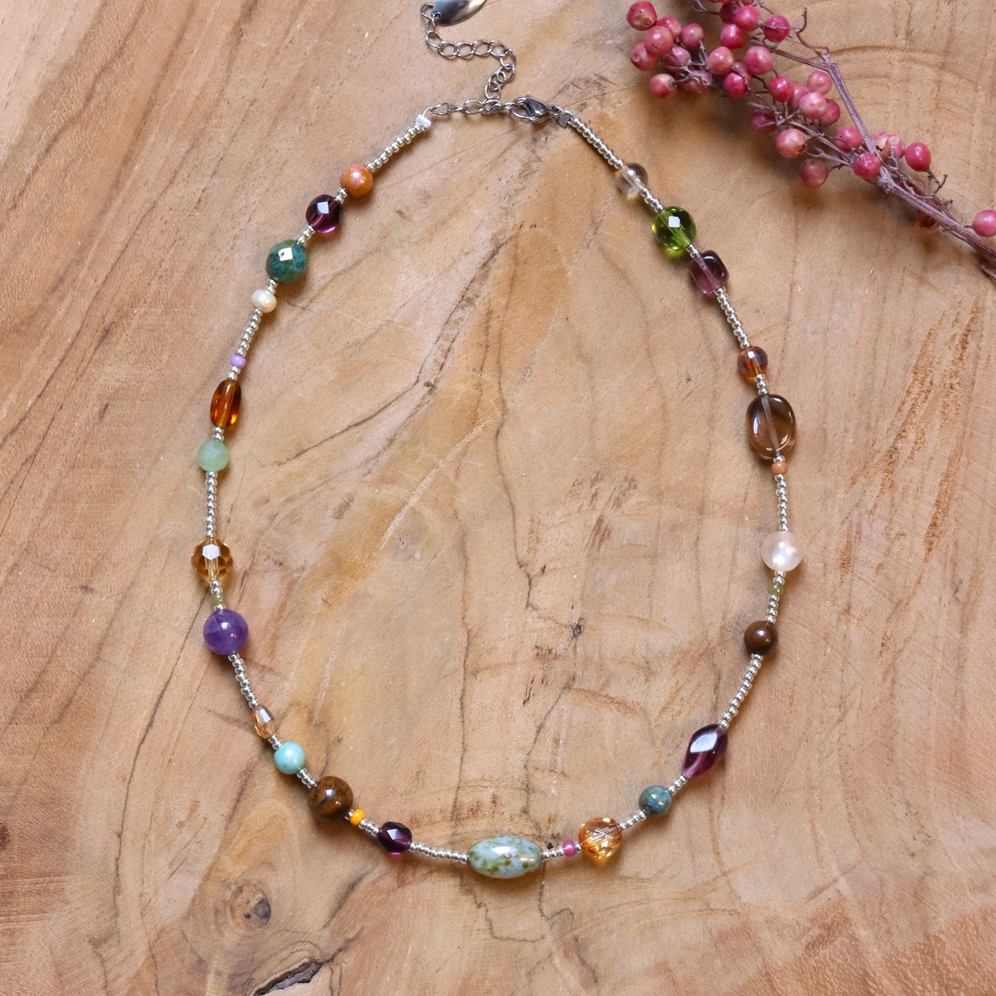 Kralenketting met glaskralen - zilver