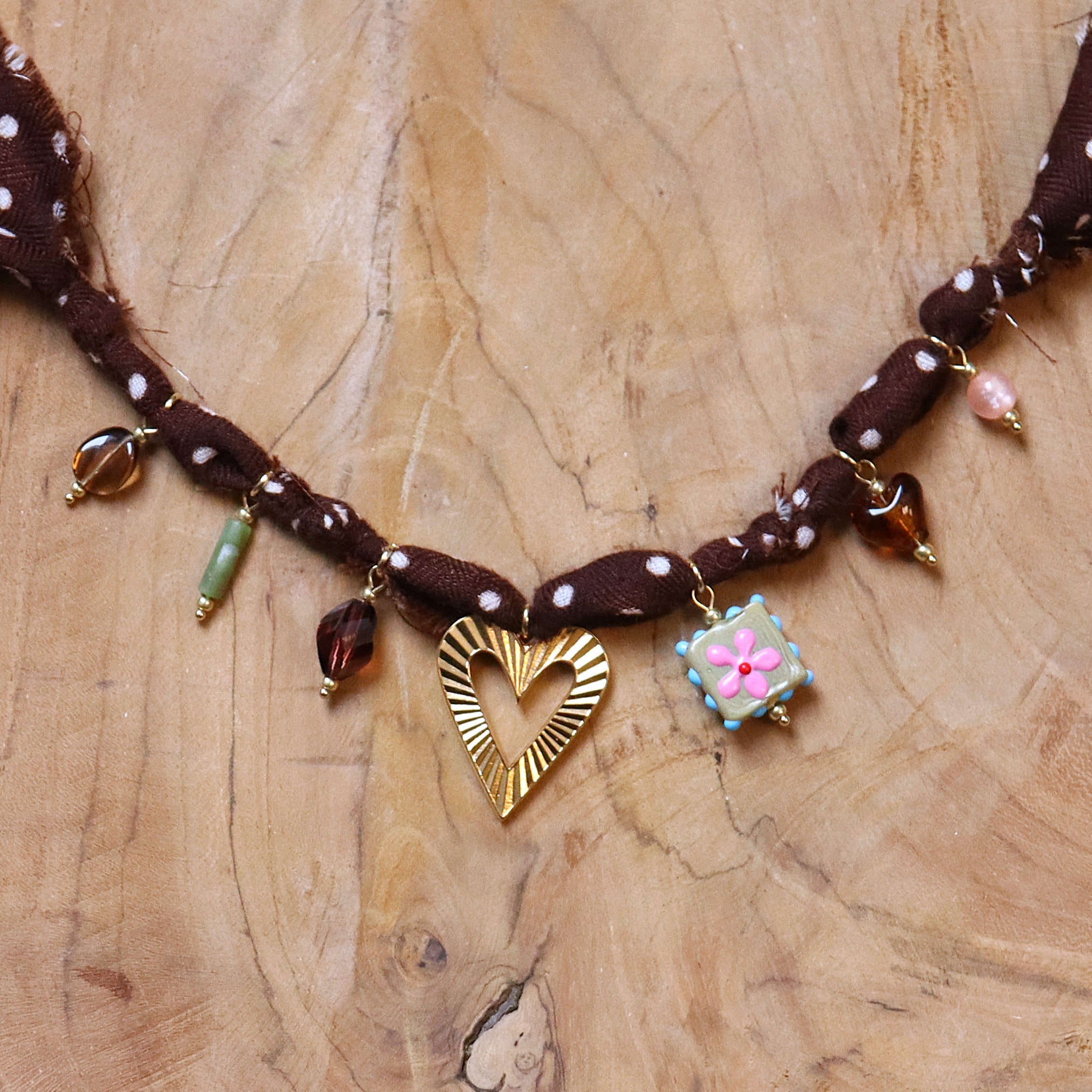Bandana necklace - polka dot gold