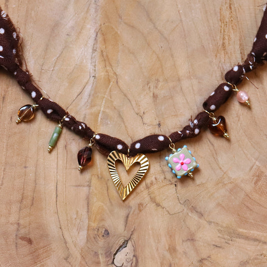 Bandana ketting - polkadot goud