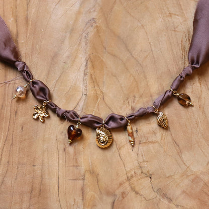Bandana-Kette - braun-goldfarbenes Satin