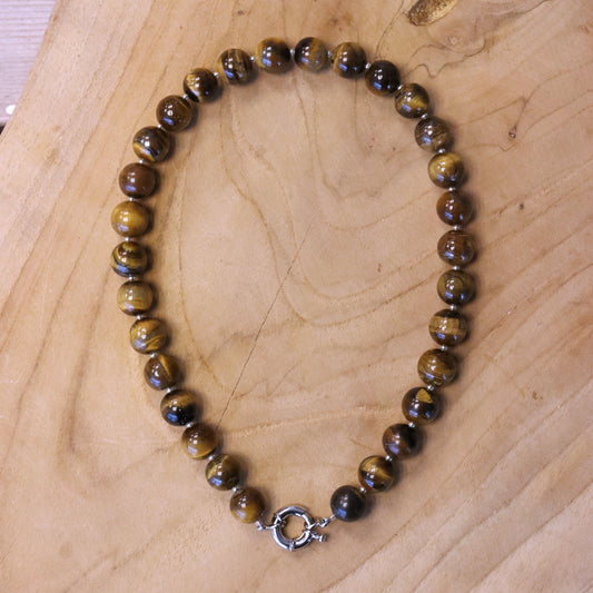 Perlenkette - Tigerauge mit silbernem Karabinerverschluss