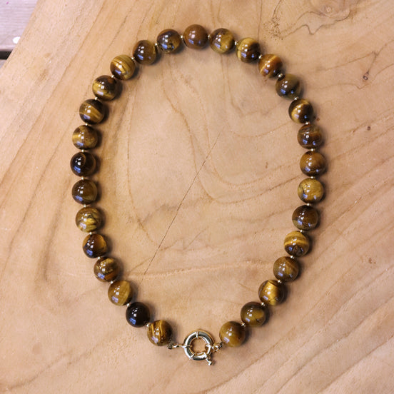 Kralenketting - tijgeroog met boeislot goud