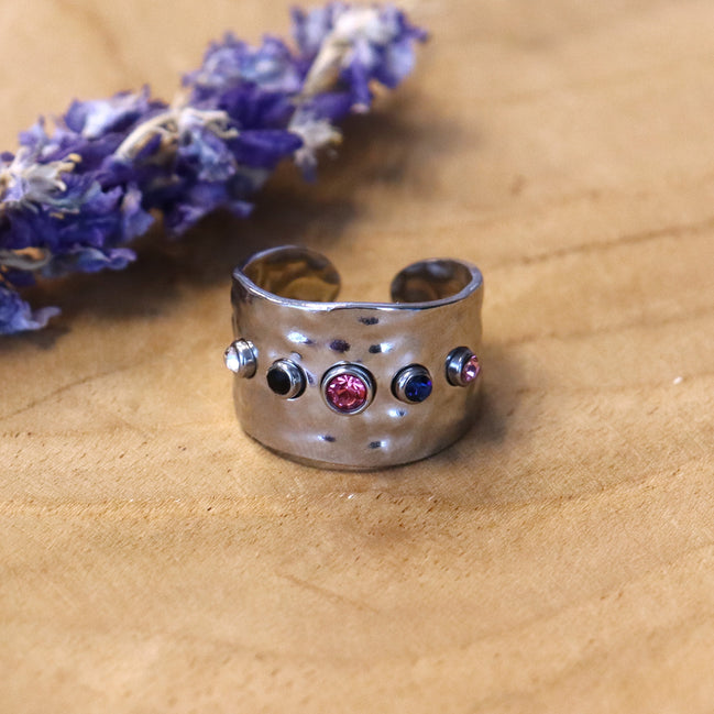 Stainless steel ring zilver - met swarovski