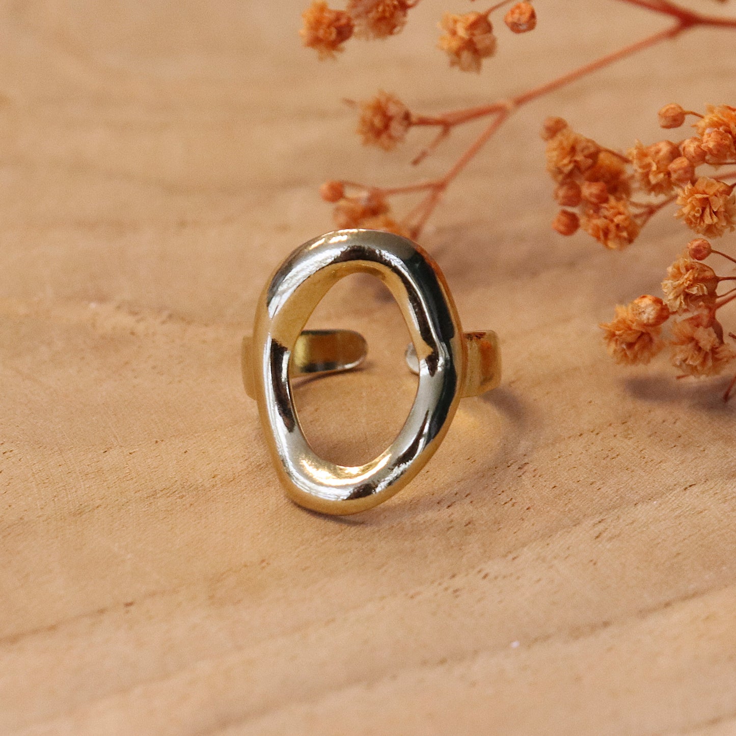 Stainless steel ring goud - open midden