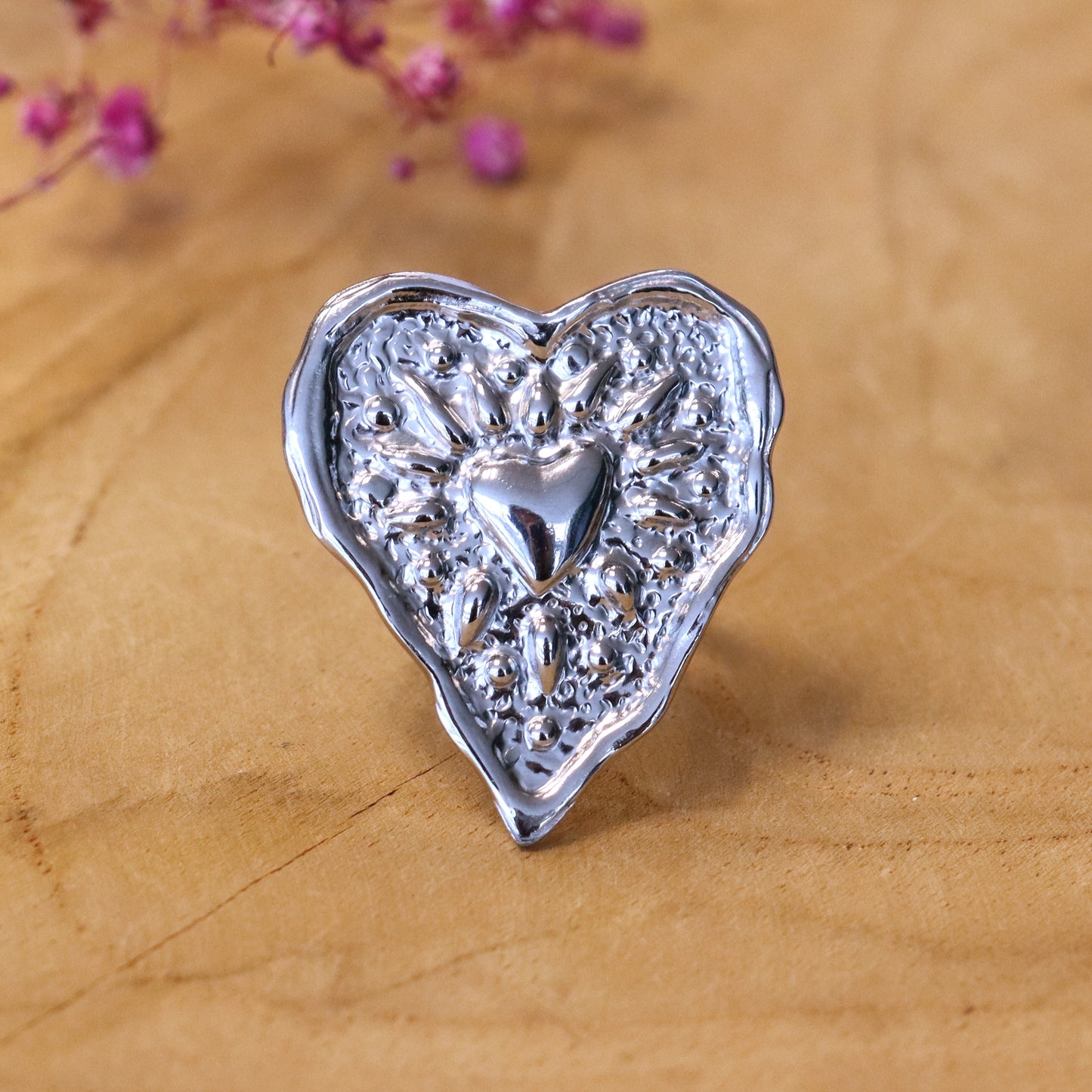 Stainless steel ring zilver - groot hart