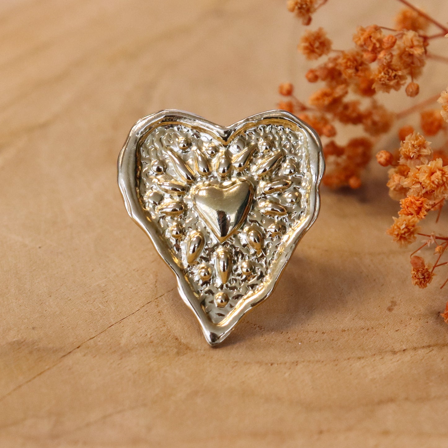 Stainless steel ring goud - groot hart