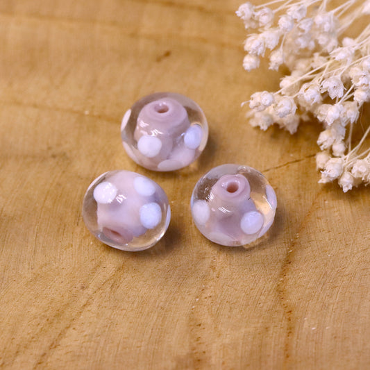 Kraal paars - glaskraal ovaal met witte stippen