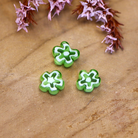 Bead green - millefiori flower shaped