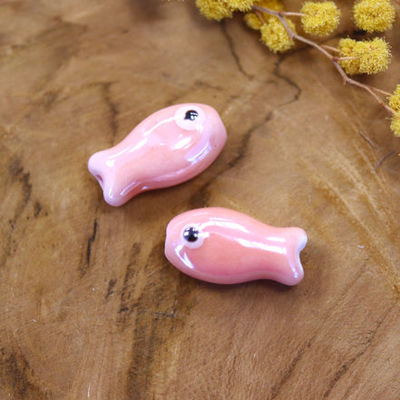Bead pink - ceramic fish