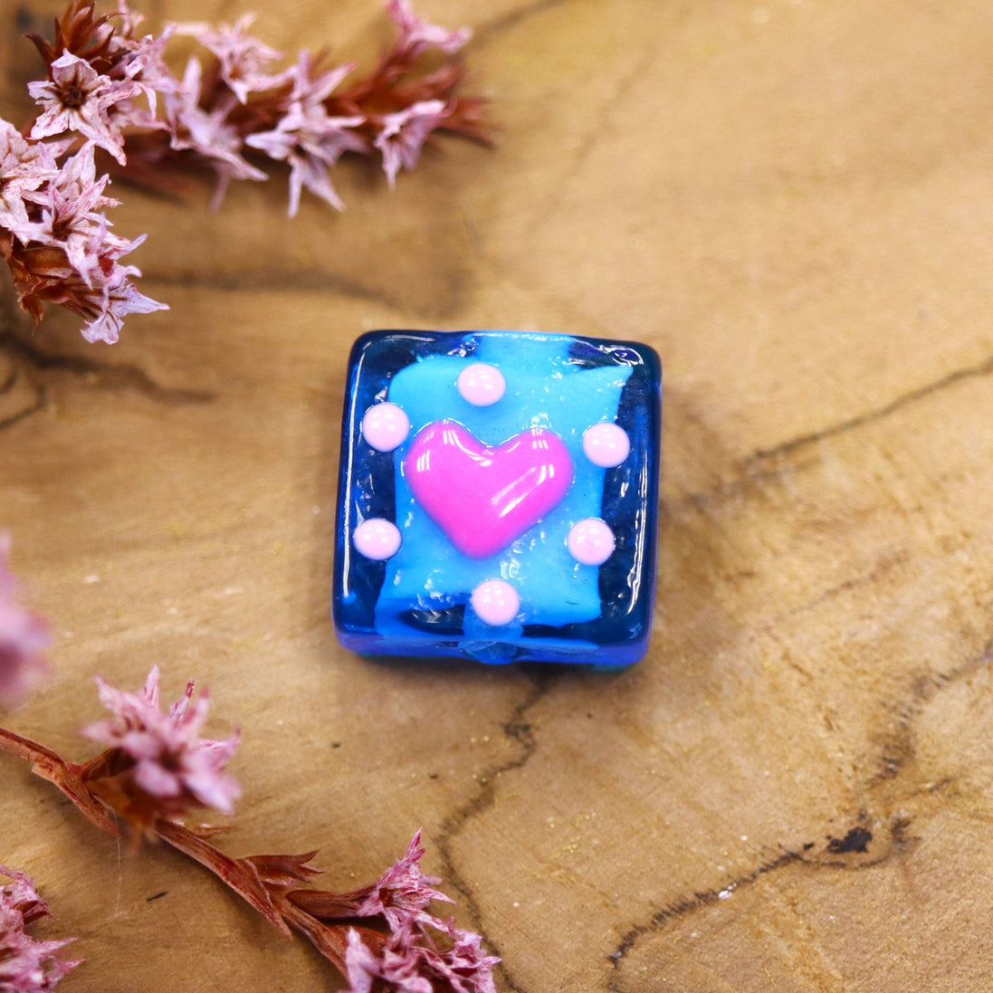 Bead blue - glass bead with heart