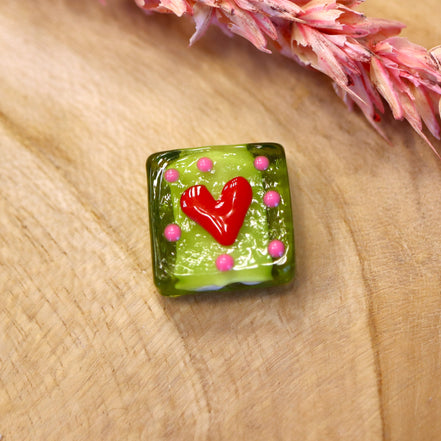 Bead green - glass bead with heart