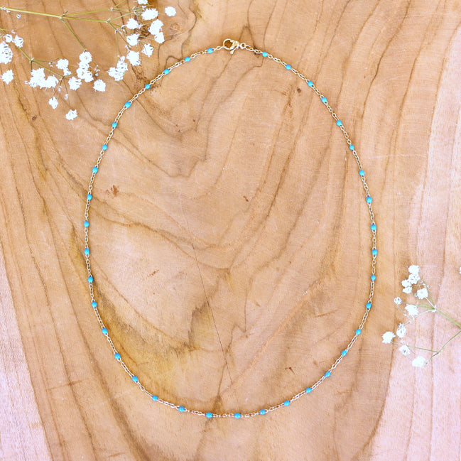 Ketting stainless steel - blauwe bolletjes