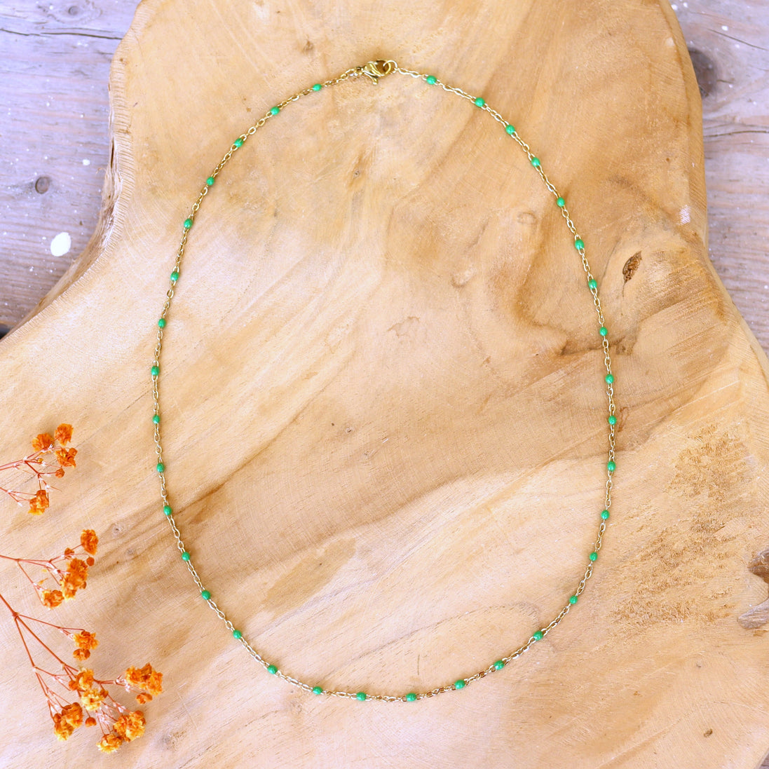 Chain stainless steel - green balls