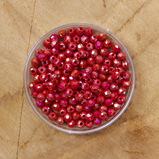 Rondel facetkralen 2x3 mm - AB dyed red