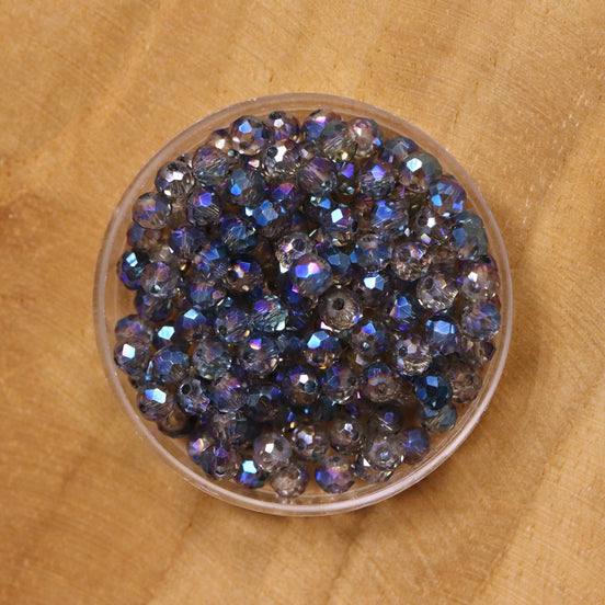 Rondel facetkralen 3x4 mm - Grey diamond coating blue