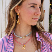 Statement earrings gold - starfish with pearls