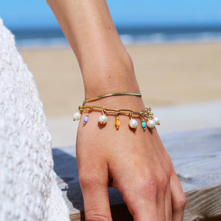 Stainless steel armband met schelpkralen