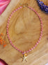 Bead necklace - pink with gold starfish charm