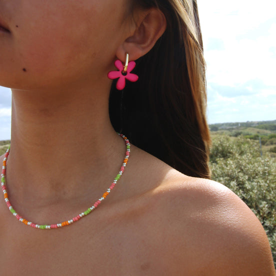 Perlenkette Miyuki - grün orange rosa silber