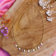 Stainless steel ketting - glasparels en gekleurde schelpjes