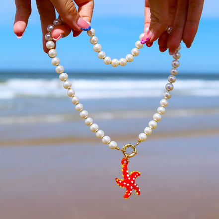 Necklace charm - glass starfish orange