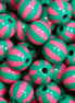 Funky ronde acryl kraal - gestreept groen/roze