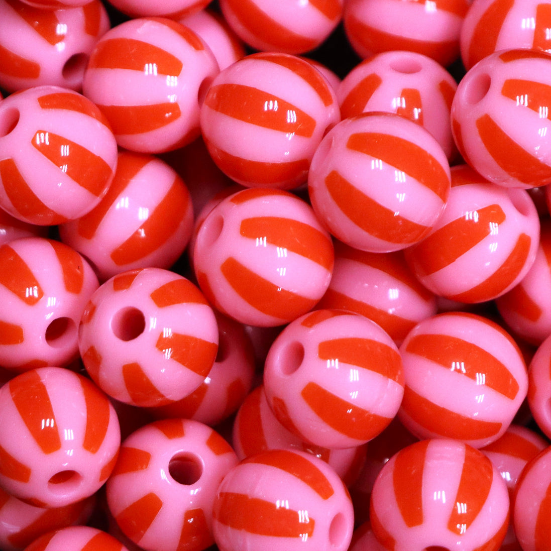 Funky ronde acryl kraal - gestreept roze/rood