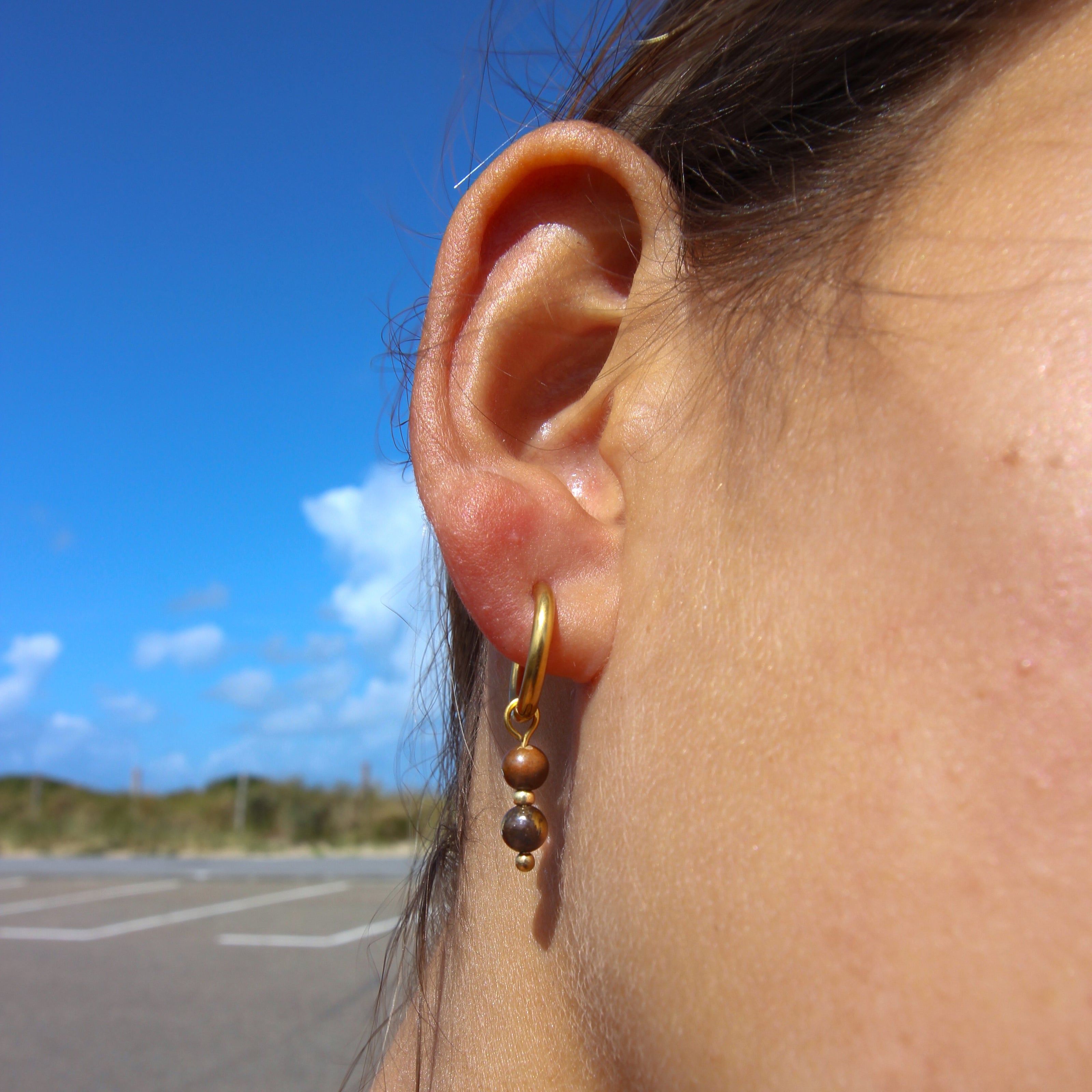 Tigerauge Ohrring Charm - Gold