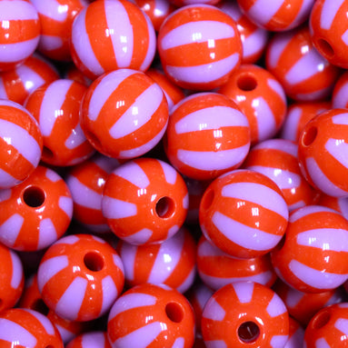 Funky ronde acryl kraal - gestreept rood/paars