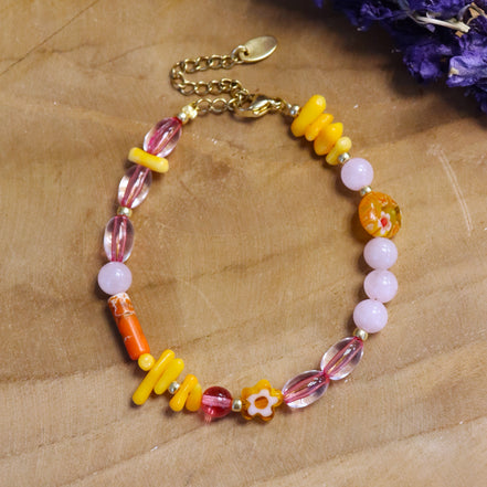 Rose quartz and shell beads bracelet