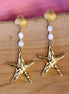 Statement earrings gold - starfish with pearls