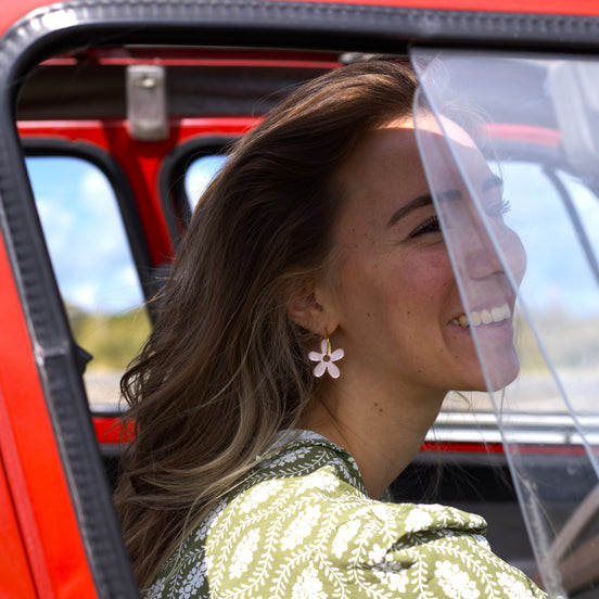 Stainless steel oorring met polaris bloem