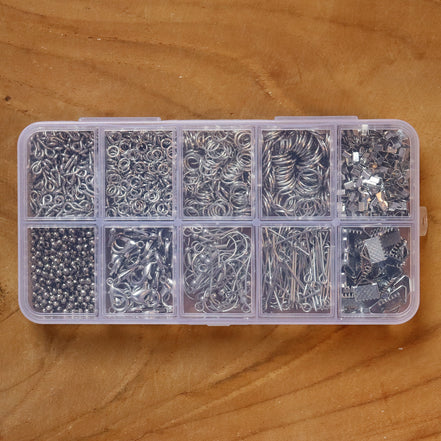 Gevulde kralendoos benodigdheden zinklegering  - zilver