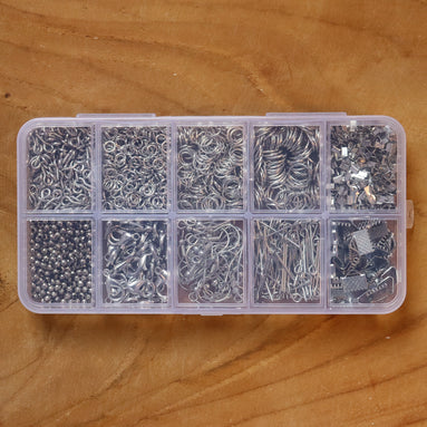 Gevulde kralendoos benodigdheden zinklegering  - zilver